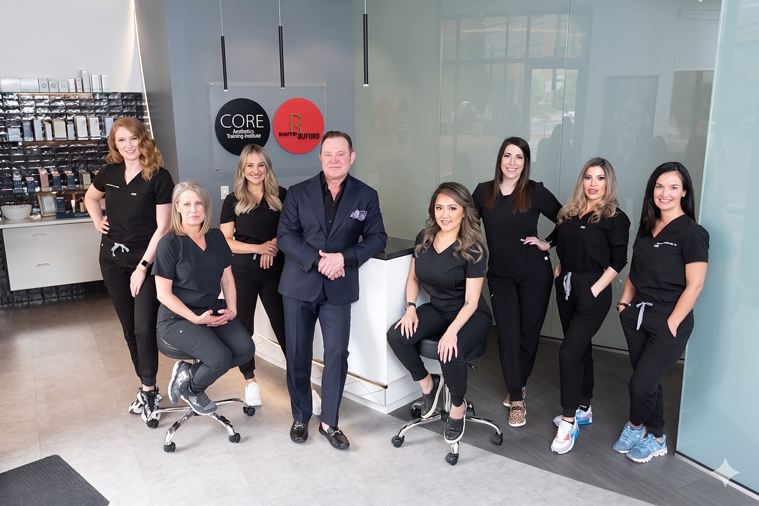 Aesthetic training team in a modern clinic.