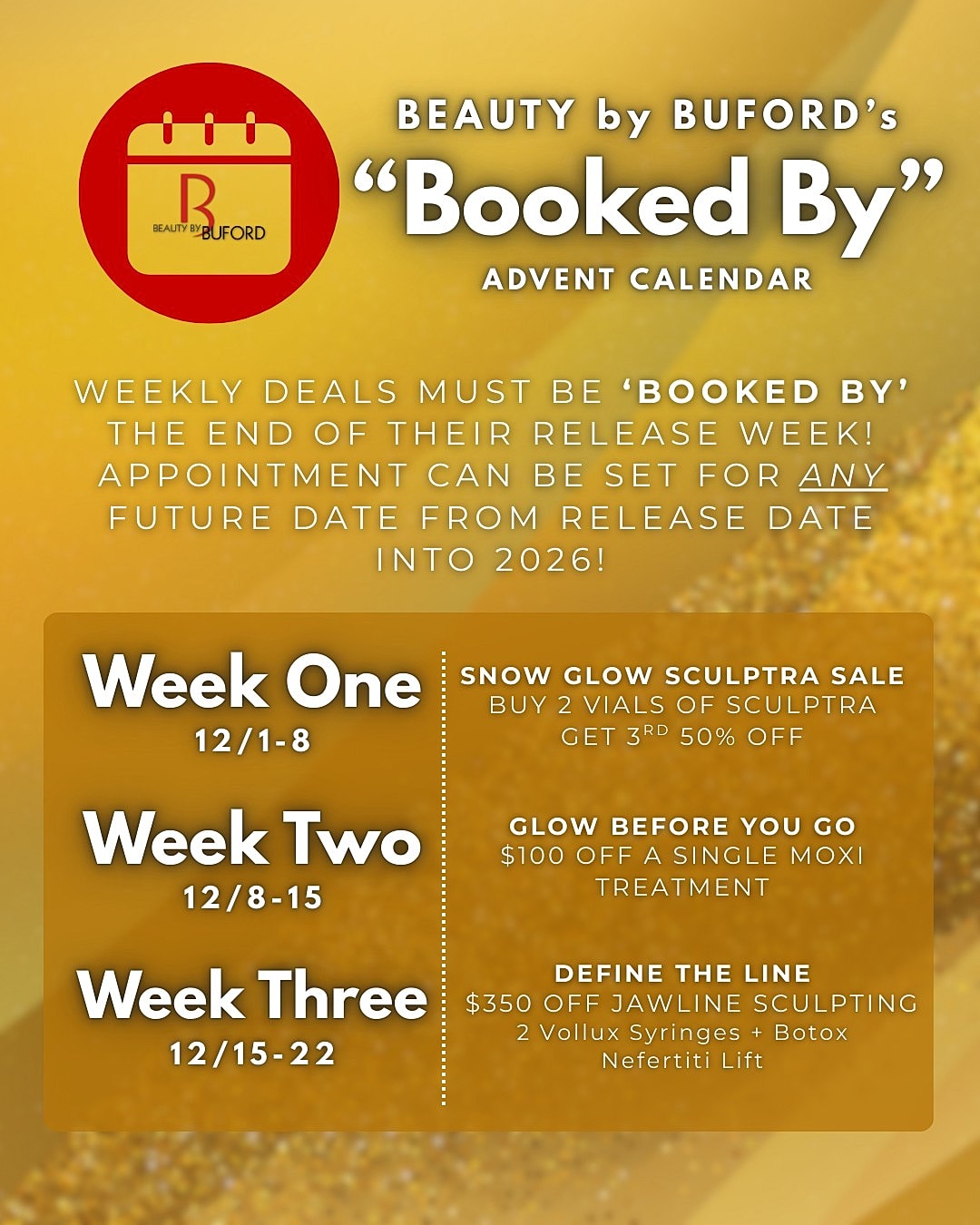 December promotional deals for beauty treatments.