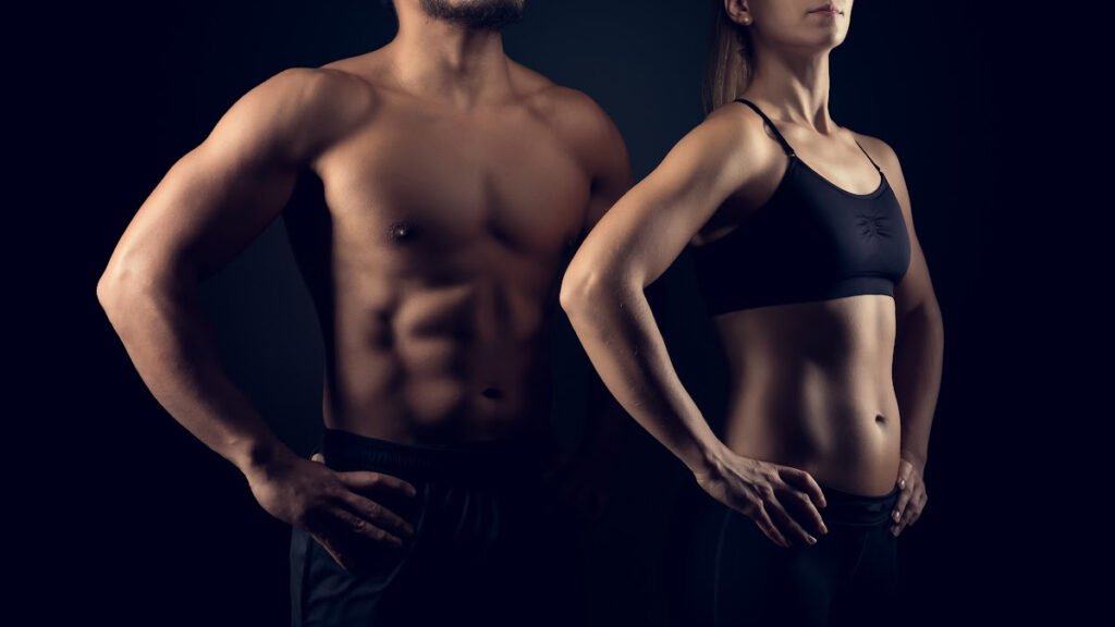 Fit man and woman posing after Renuvion skin tightening treatment
